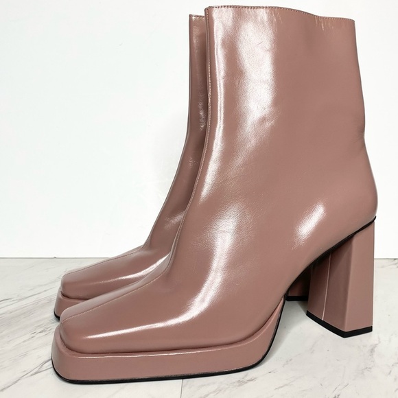 New! Jeffrey Campbell Maximal Square Toe Pink Leather Heeled Bootie 11 - Picture 1 of 15